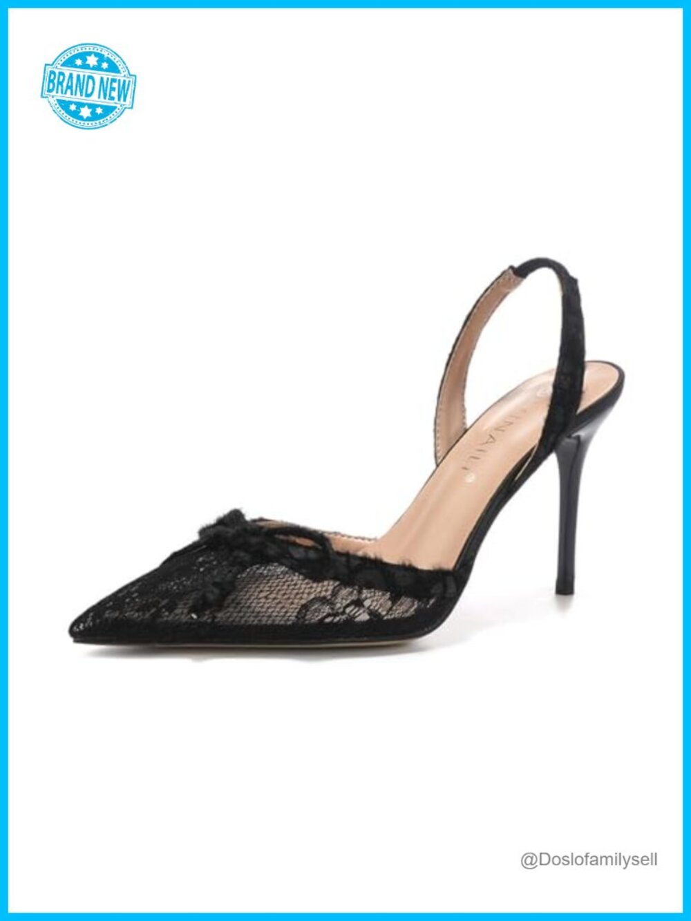 Lace Bow Slingback Stiletto Heel Pointed Toe Mesh Slip On Sandals Wedding Party